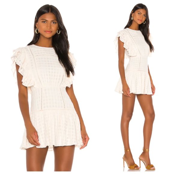 Revolve Tularosa Antonia Cream Gingham Ruffle Dress - Picture 1 of 4